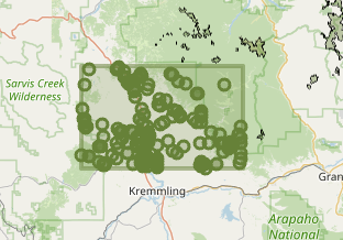 Map with a geographic rectangle selected, demonstrating the results of a search