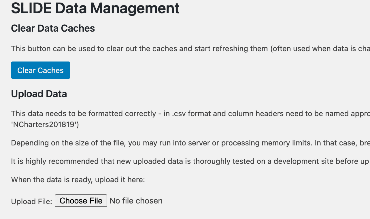 Screenshot of data management interface